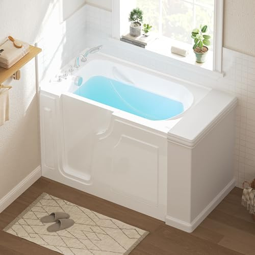 FerdY Floridian 55 x 33 Walk-in Bathtub with Left-Side Door Opening and Quick Fill and Drain System, Rectangular Soaking Bathtub in White