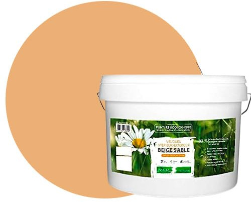 BOX DECO COULEURS Naturfarbe, ökologisch, für Innen- und Außenbereich, Samt-Optik, Natura – 10 l/130 m² [Energieeffizienzklasse A+], Beige Sand
