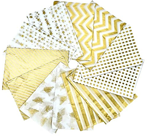 Lot de 60 feuilles de papier de soie doré en vrac, pour sacs cadeaux, travaux manuels, Noël, anniversaire, mariage, Saint-Valentin, décoration de fête (50 x 35 cm)