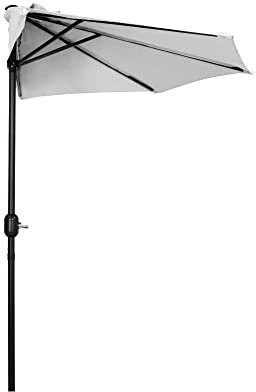 9' Ft Balcony Beach Market Round Half Umbrella Outdoor Patio, Smooth Crank Lift Method | All Season Durable Sturdy Aluminum Pole, UV Water Rust Stain Resistant, Air Vent, Pretty Bright White Color