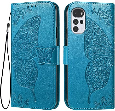 EASSGU Funda para Motorola Moto g22 (6.5 Inches) Flip Folio Carcasa Magnética de Cuero para Teléfono con 3 Ranuras para Tarjetas 1 Wallet, Case - Azul