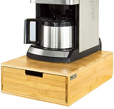 SoBuy Boîte à Thé en Bois avec Compartiments Boîte de Rangement Thé, Café, Capsules, Sucre, Épices Tiroir Coulissant Boîte à Thé avec Couvercle pour Cuisine ou Cadeau Style Naturel 30x12x42cm FRG83-N