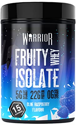 Warrior Fruity Clear Whey Isolate – Rapid Digesting Protein Powder – Refreshingly Fruit Flavoured Shakes – Easy to Drink & Consume Post Workout, Low Sugar, 15 Servings (Blue Raspberry, 375g)