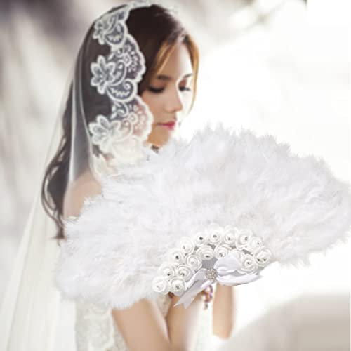 Ailopta Wedding Fan | Graceful Bride Handheld Fans | White Hand Fans Bridal Hand Held Fan Decorative Fans Tags for Women's Wedding