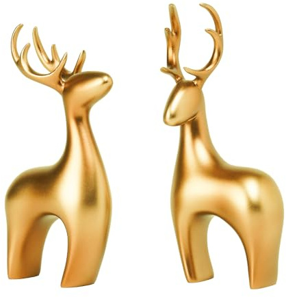 Braxio Deer Statue Reindeer Home Decor - 2pcs Resin Gold Reindeer Sculpture Deer Figurines for Living Room Bedroom Office Desktop Bookshelf Cabinets Decor Home Decoration