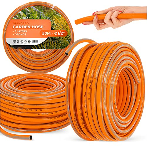 Gartenschlauch 1/2 50 m Orange Verstärkt 3-lagig UV-Beständig Formstabiler Flexibler Gartenschlauch Bewässerung Gartenarbeit Autowäsch Panzerschlauch