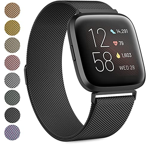 Oumida Armband für Fitbit Versa 2, Lite & Versa - Edelstahl Metall Ersatzarmband mit starkem Magnet, Klein Schwarz für Damen & Herren