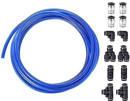 M METERXITY Luftschlauch Set – PU Pneumatik Schlauch mit Schnellkupplung Hohe Druckbeständigkeit Anwendbar für Vakuumsysteme (5M 8mm AD Blau)
