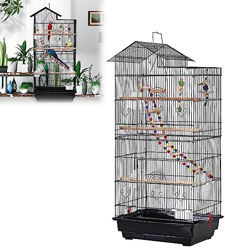 JOIEYOU Vogelvoliere Metall Großer Vogelkäfig Wellensittich Käfig mit Vogelspielzeuge 46x35.5x99 cm(Typ A)
