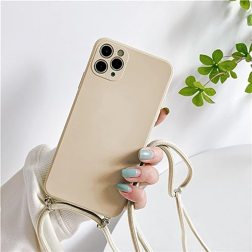 Rokmym Coque pour iPhone 11 avec Cordon de Collier,Coque iPhone 11 Silicone TPU Bumper Coque[Lanière avec Cordon Réglable Longueur Chaîne] Housse pour iPhone 12 (iPhone 11 Pro, Kaki)