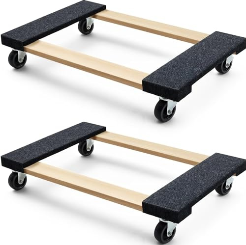 Simpli-Magic 79545 30 in. x 18 in. Hardwood Furniture Moving Dolly 1,320 lbs. Capacity – 4 Swivel Wheels Heavy-Duty Furniture Dollies, 2 Pack