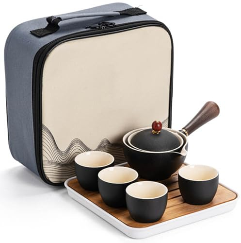 ZORZA Japonais Traditionnel Théière en Ceramics avec Tasses à thé, Chinois en Service à Thé Portable Kung Fu,avec Filtre en Maille,pour Amateur de Thé pour Adultes,009
