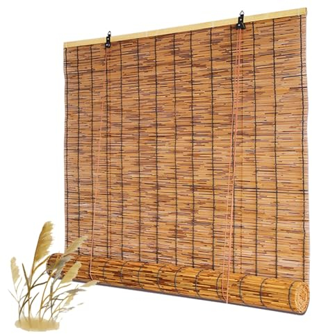 ORANGES Bambusrollo 100cm Breit Aussenbereich Ohne Bohren Bambus Rollo Jalousien Fenster Sichtschutz 80cm 120cm 140cm 160cm Breit Sonnenschutz Rollo Holz Rollo für Garten Balkon Outdoor