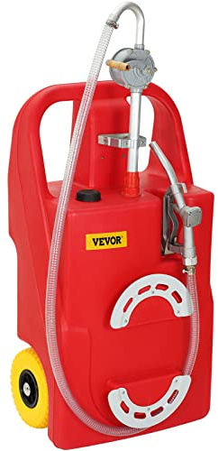 VEVOR Tanque de combustible Tanque de almacenamiento de gasolina portátil de 25 galones con ruedas bomba de transferencia manual tanque de gasolina diesel para automóviles, vehículos, barcos, rojo