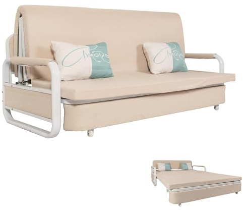 Mendler Schlafsofa HWC-M83 190x185cm - Stoff/Textil beige | Schlafcouch, Couch, Sofa, Schlaffunktion, Bettkasten, Liegefläche