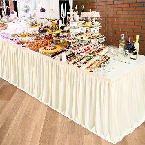 Lukery Tüll Tischröck für Party Deko, 2024 Candy Tüll Tischdecke Tüll Tischdekoration Mesh Schreibtisch Gaze für Hochzeit, Geburtstag Party, Taufe, Bankett Dekoration (14FT(427 * 77cm),7#Beige)