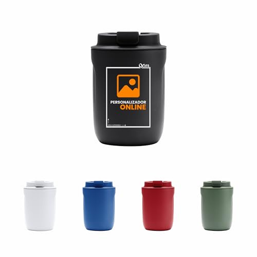 Vaso Térmico De Acero Inoxidable 304 De Doble Pared | Personalizable En Parte Frontal Con Logotipo, Imagen O Texto | Impresión DTF Uvi | Tapa Con Rosca Antifugas | 250 Ml (Negro)