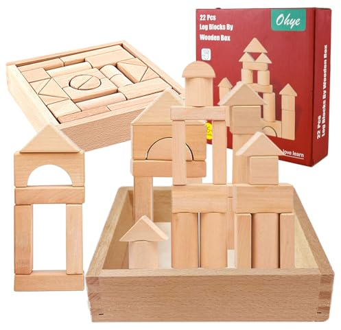 qimeyu holzbausteine Natur,bauklötze Baby,holzbauklötze,bausteine Holz,bausteine für Kinder ab 1 2 3 Jahr