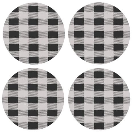 Monochrome Plaid Cup Mat Water Cup Mat Round Cup Mat Printed Pattern Mdf Cork Coaster 4 Pcs Coffee Cup Mat Lug