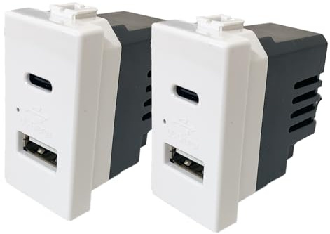 Set di 2 Prese da Muro Con USB-C e USB-A 2.1A Compatibili Con Bticino Matix, Frutti Elettrici Multipresa da Parete