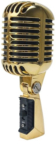 Vintage Retro Old School Microphone, Professional Classic Dynamic Wired Vocal Cardioid Mic For Karaoke Live Performance In-Studio Recording Singing Stage, Fashioned Metal Prop, XLR Cable Compatible