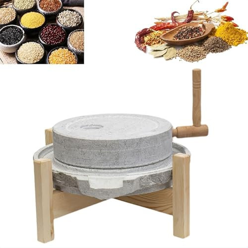 ERICAT Handmade Stone Mill, Stone Mill Grinder with Wooden Handle, Efficient Grinding and Adjustable Pressure Valve, Rotated Mill Handle and Easily Grind Soymilk, for Tea/Flower/Herb/Spices/Powder