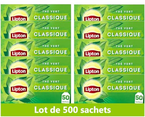 Lipton, Thé Vert, Thé Vert Origine Asie, Infusion à Froid ou Chaud, Goût Classique, Relaxation, Ingrédients d'Origine 100% Naturelle, 500 sachets