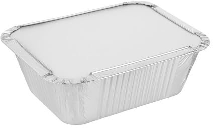ezkart Confezione da 50 contenitori per alimenti in alluminio usa e getta riutilizzabili con coperchio, una soluzione versatile e comoda per conservare e servire alimenti (50 pezzi, 14,5 x 12,5 x 4,5