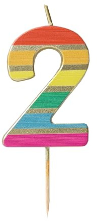 Talking Tables Nummer Zwei 2 Regenbogen-Geburtstagskerze für Kuchen Tortenaufsatz-Dekoration Ziffernkerzen Premium-Qualität Jubiläumsparty Meilensteinalter 5,5 cm Höhe recycelte Verpackung