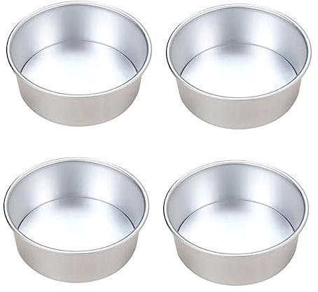 OFFSCH 6-inch Round Non-Stick Cake Mold with Removable Bottom 4-Piece Aluminum Alloy Baking Tray for Wedding and Birthday Parties