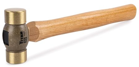 Titan 63420 20oz Double-face Brass Hammer with 13 Hickory Wood Handle, Spark Resistant, Impact Absorbing Brass Head