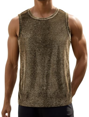 FEOYA Herren Glitzer Tank Top Glänzend T-Shirts Disco Party Shirts Ärmelloses Oberteil Pailletten Tanktop für Herren Ärmellos Shirt
