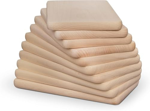 Juego de 50 tablas de desayuno de madera de haya natural sin tratar, tabla de cocina, utensilios de cocina, 24 x 14 x 1,5 cm, reversible, tabla de cortar