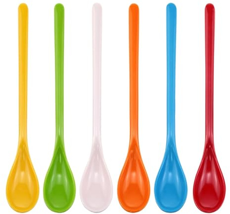 6 Pcs Colourful Long Plastic Spoons, 18.7cm Lovely Long Handled Spoons, Reusable Cutlery, Perfect for Ice Cream, Desserts, Sundaes, Latte Glasses, and Everyday Use