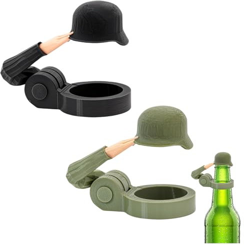 2 Stück Soldat Salut Flaschenverschluss Helm, Flaschenverschluss Universal, Flaschen Helm Schwarz und Grün 8 * 6.8 cm, Ideal für Handwerk Party Restaurant Grillabend