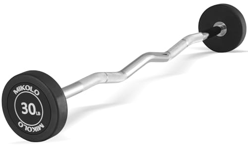 Mikolo Fixed Barbell, Pre-Loaded Weight EZ Curl Bar, PVC Barbell Weight Set for Strength Training and Weightlifting (30LB)