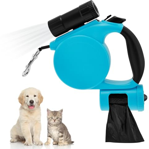 Jokapy Hundeleine 5M Rollleine, Hundeleine mit Kotbeutelspender und Licht Bequemen Ergonomischer Griff, Ausziehleine Hund Einziehbare Robuste Laufleine für Hunde(blau)