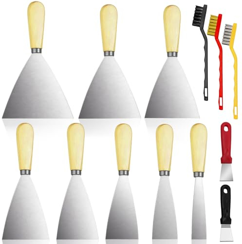 Seconero 8 Pcs Spatule Enduit Lissage, Couteau à Enduire, Spatule de Peinture en Acier Inoxydable, Grattoirs à Papier Peint, Couteau à Mastic pour Remplissage et Grattage de Peinture ou Papier Peint