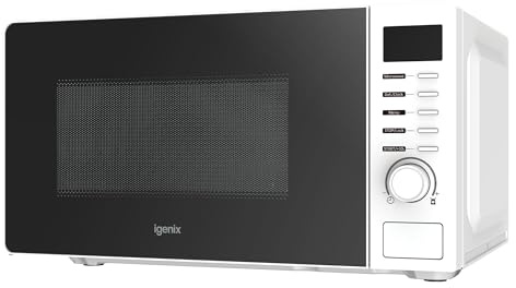 Igenix 20L 700W White Digital Microwave – 8 Auto Cook Programmes, 5 Power Levels, Defrost Setting, 60-Min Timer, Push Button Door, 245mm Turntable – IGMS02070W