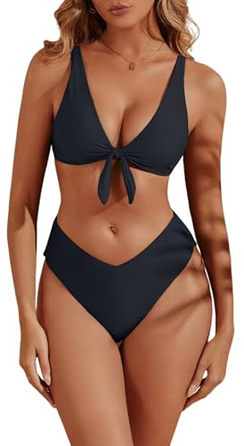 geluboao Black High Waisted Bikini Sets for Women Cheeky High Cut Bathing Suit Sexy Tie Kont Push Up Swimsuits 2 Piece S