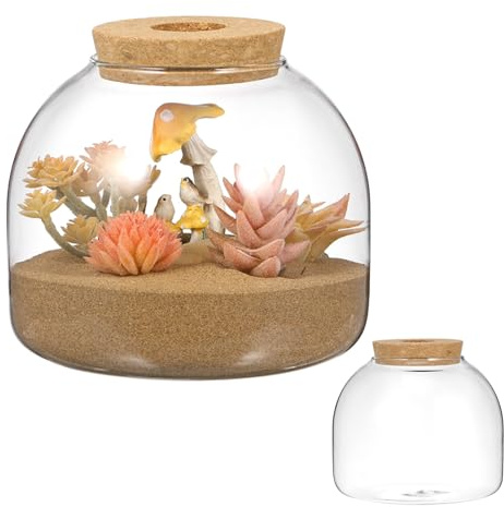 FUTUREORYY Terrario Ecosistémico de Vidrio Transparente con Tapón de Corcho Perforado, Pecera Pequeña para Plantas de Terrario y Micropaisajes, Recipiente Decorativo para Oficina y Hogar