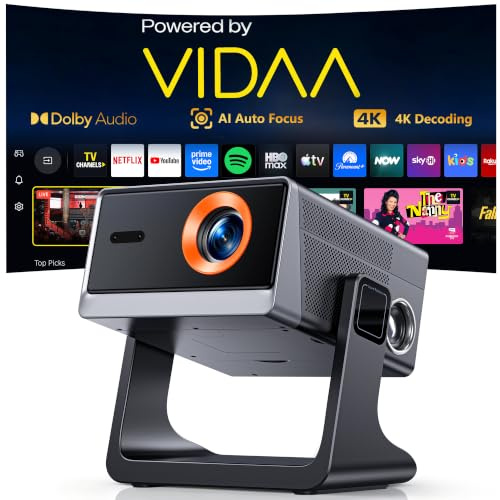 WOLFANG Proiettore 4K, proiettore intelligente con messa a fuoco automatica e keystone automatico, Bluetooth, Home Cinema per proiezione camera da letto e soffitto