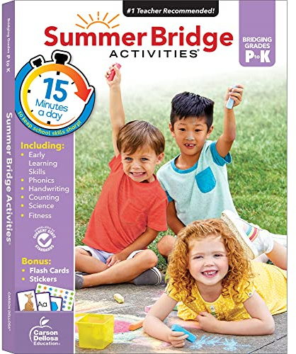 Summer Bridge Activities Preschool to Kindergarten Workbook, Activity Book Ages 4-6 With Math, Phonics, Handwriting Practice, Fitness, Flash Cards, Stickers, and More (Volume 1)