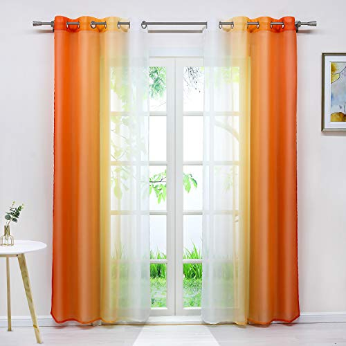 Joyswahl Gardine Voile Vorhang mit Farbverlauf Design »Agnes« Dekoschal Fenster Schal BxH 140x145cm Orange mit Ösen 2er Pack