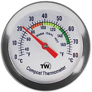 Compost Thermometer - Stainless Steel Dial Thermometer for Home and Backyard Composting - 50 mm Diameter C&F Dial, 295 mm Temperature Probe Compost Accelerator