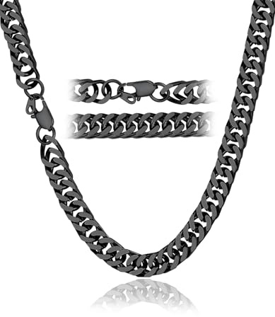 ChainsHouse Halskette Edelstahl Panzerkette für Herren Damen 10MM breit kubanische Halskette Cuban Kette Schwarz mit Geschenkebox enthält - 51cm