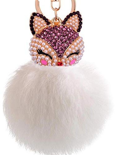 Schlüsselanhänger Süß Plüsch Ball Taschenanhänger Strass Fuchs Weich bommel Keychain Elegant Plüsch-Kugel Auto-Anhänger Pompom Glitzer Schlüsselring Handtaschenanhänger (# 23)