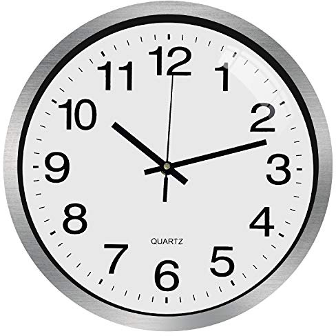 Outpicker Wall Clock Silent Non Ticking Clock 12 Inch Battery Operated Wall Clocks for Living Room Modern Bedrooms Office Kitchen Clock (Silver white)