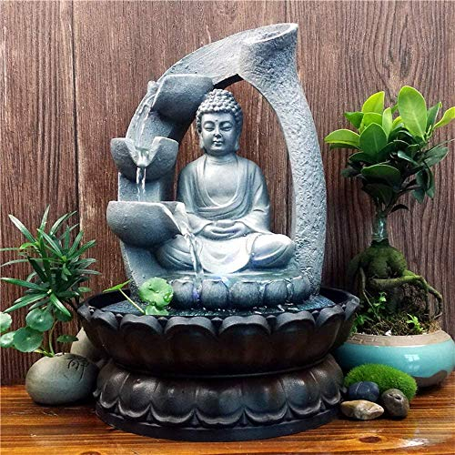 SURPRIZON - Fontana da tavolo a forma di fontana a forma di Buddha per meditazione rilassante, decorazione per interni, kit a cascata con flusso d'acqua circolare, per casa, ufficio, camera da letto