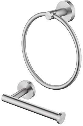 KES Toilet Roll Holder and Towel Ring Set, Bathroom Hardware Set Bathroom Accessory Kit 2 Pieces SUS304 Stainless Steel Wall Mounted Brushed Finish, LA202-23